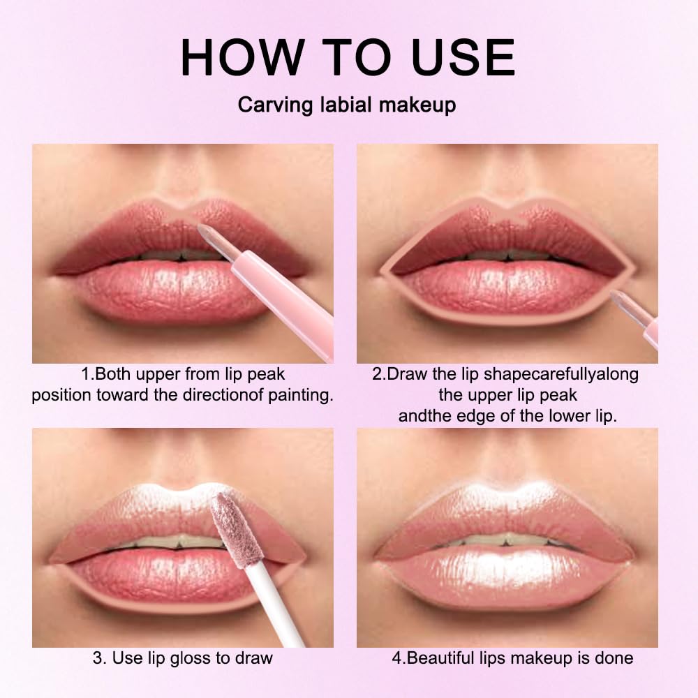 evpct Champagne Gold Metallic Glitter Lip Liner and Lipstick Combo Lip Gloss Stain Set Makeup for