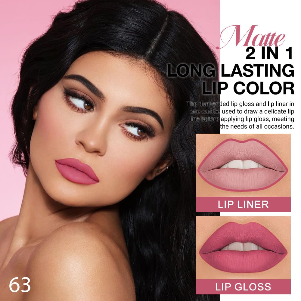 evpct 1Pcs Hot Mauve Matte Lip Liner & Liquid Lipstick Stain Makeup Set for Women, Hot Mauve Lip