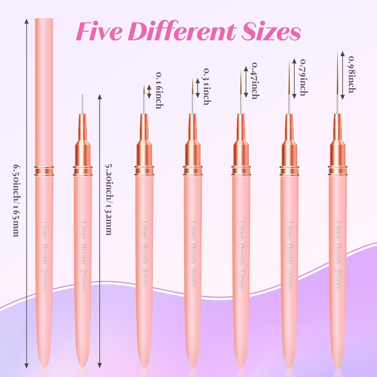 Liner Brush for Nails, 5Pcs Thin Nail Art Brushes Professional Nail Detail Brush for Gel Polish