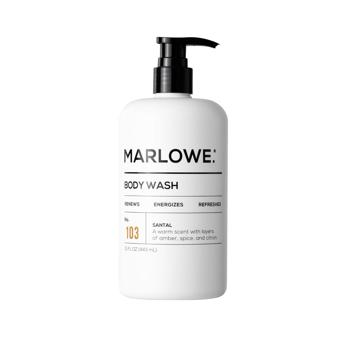 MARLOWE. No. 103 Body Wash 15 oz Pump, Santal, Energizing & Refreshing Shower Gel, Willow Bark &