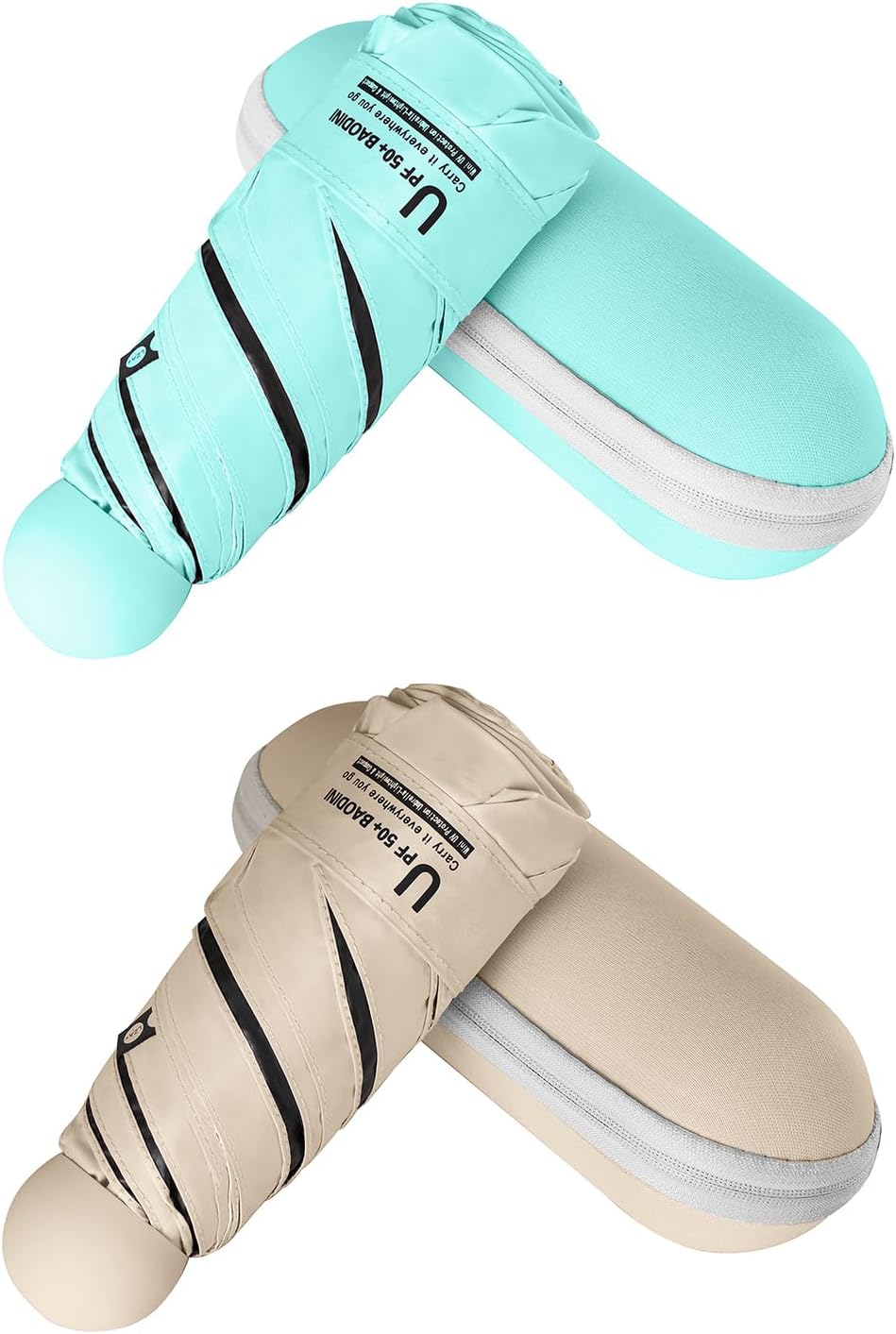 BAODINI Travel Essentials Mini Umbrella for Purse With Case Small Compact UV Sun Protection