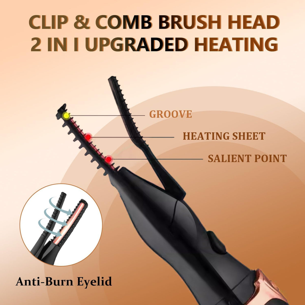 Heated Eyelash Curler, 2-in-1 Clip-Type Design, 3 Temperature Modes, USB Rechargeable Electric lash