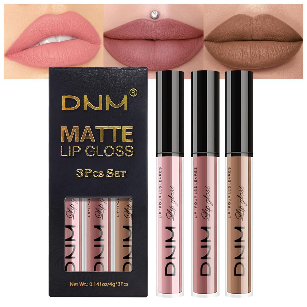 evpct 3Pcs Light Neutral Nude Matte Liquid Lipstick Lip Stain Sets for Women, Matte Lipstick Long