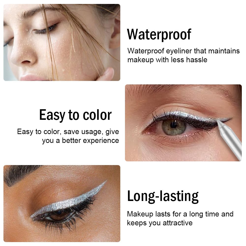 Kaely Gel Eyeliner Pencil for Women, Silver Eye Liner Waterproof Smudge Proof with Sharpener