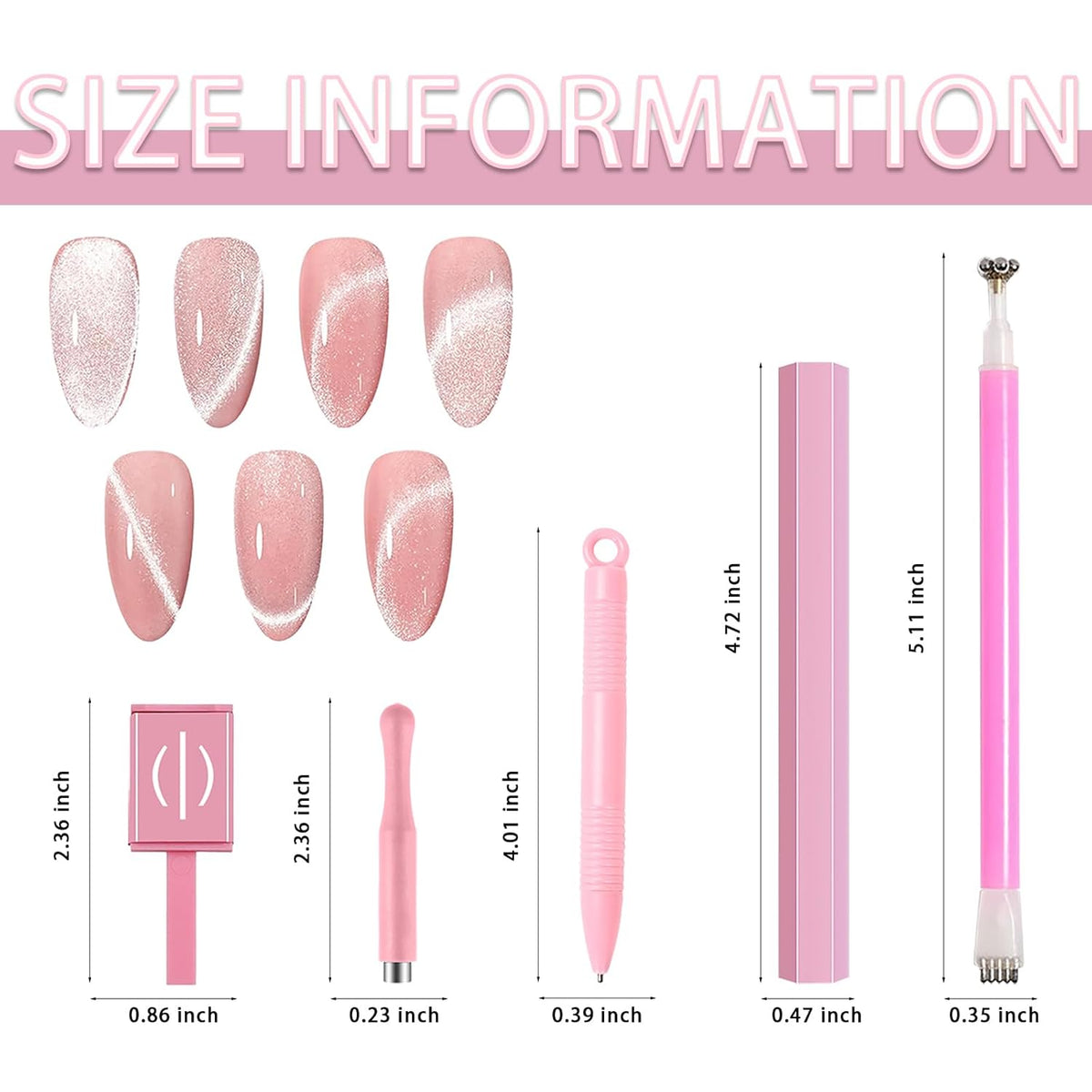 13pcs Pink Cateye Magnet for Nails Double-Ended Hexagon Nail Magnet Stick Flower Cat Eye Magnetic