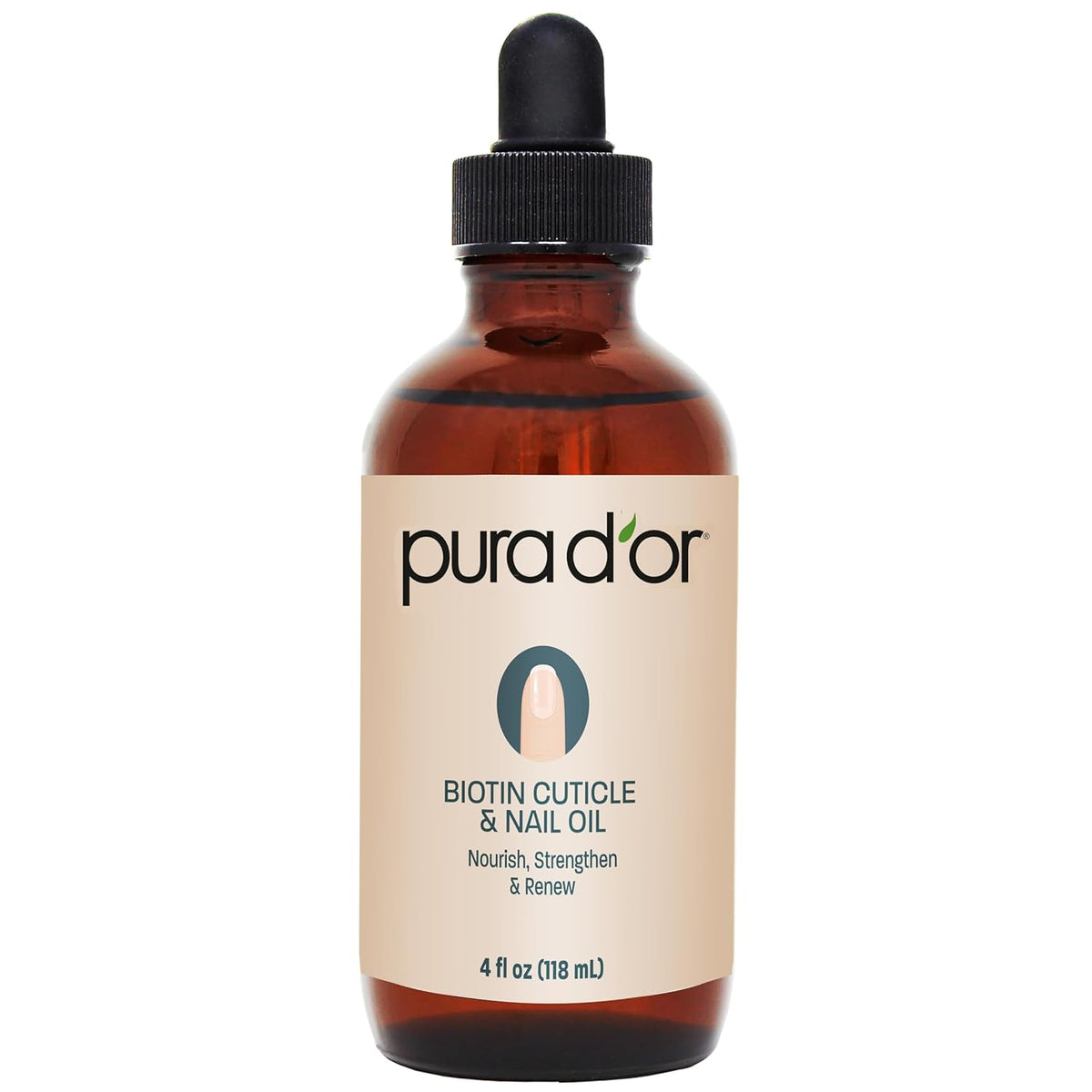 PURA D'OR 4 Oz Nail and Cuticle Oil - Nourishing Treatment with Dropper - Natural Blend Enriched