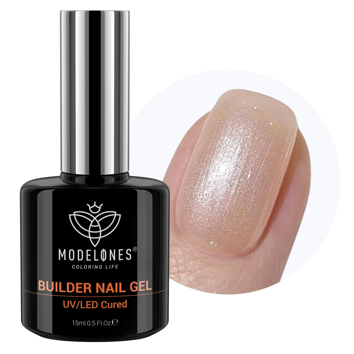 modelones Builder Nail Gel, 8-in-One Gold Shimmer Builder, Champagne Sparkle Glitter Rubber Color