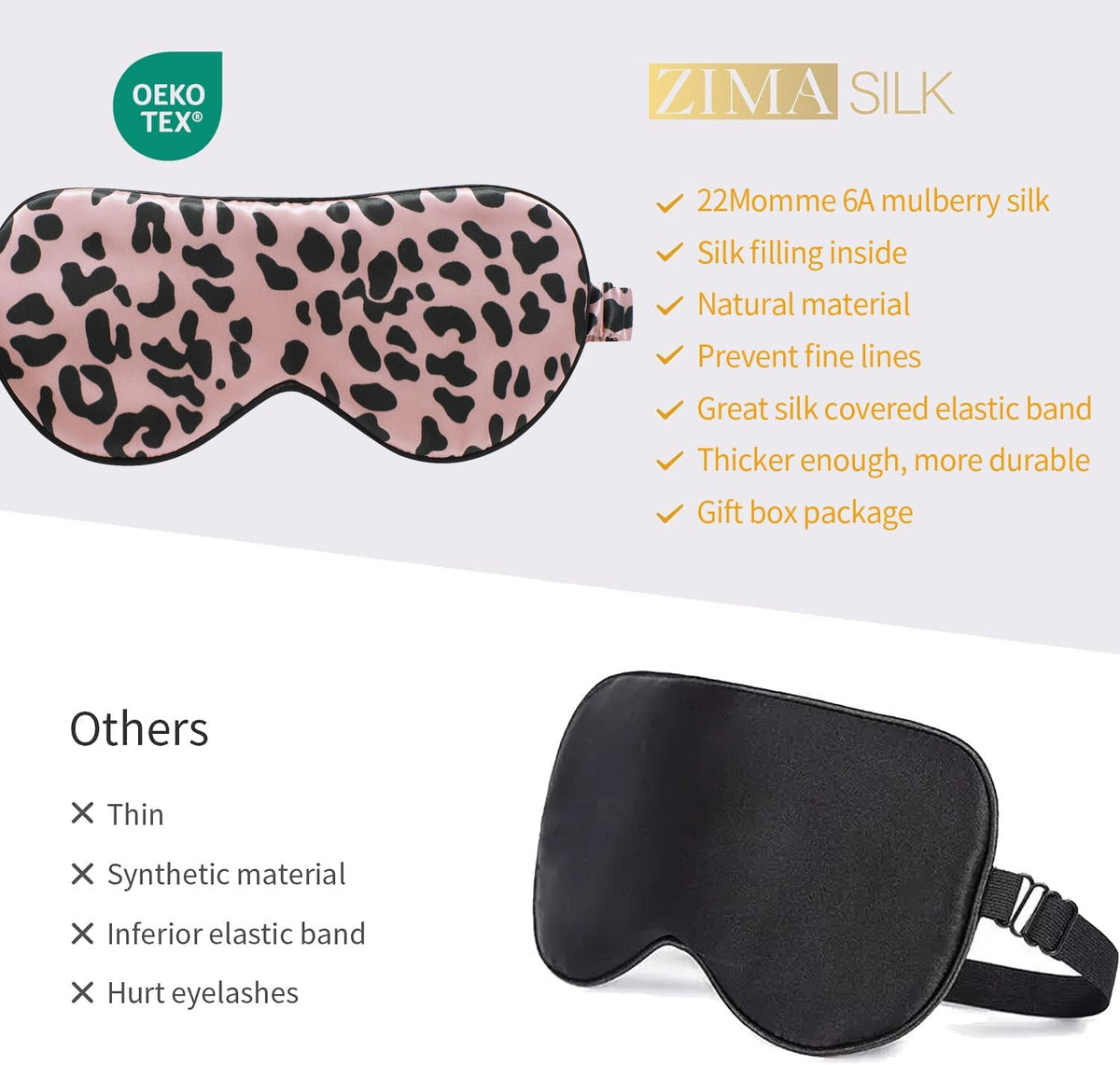 ZIMASILK Adjustable 100% 22 Momme Mulberry Silk Sleep Mask for Sleeping, Filled with Premium