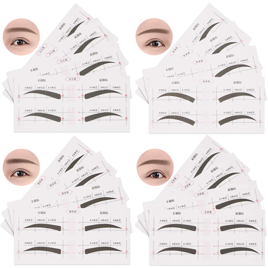 128 PCS Eyebrow Stencil 4 Styles Eyebrow Shaping Stickers Adjustable Eyebrow Grooming Template DIY