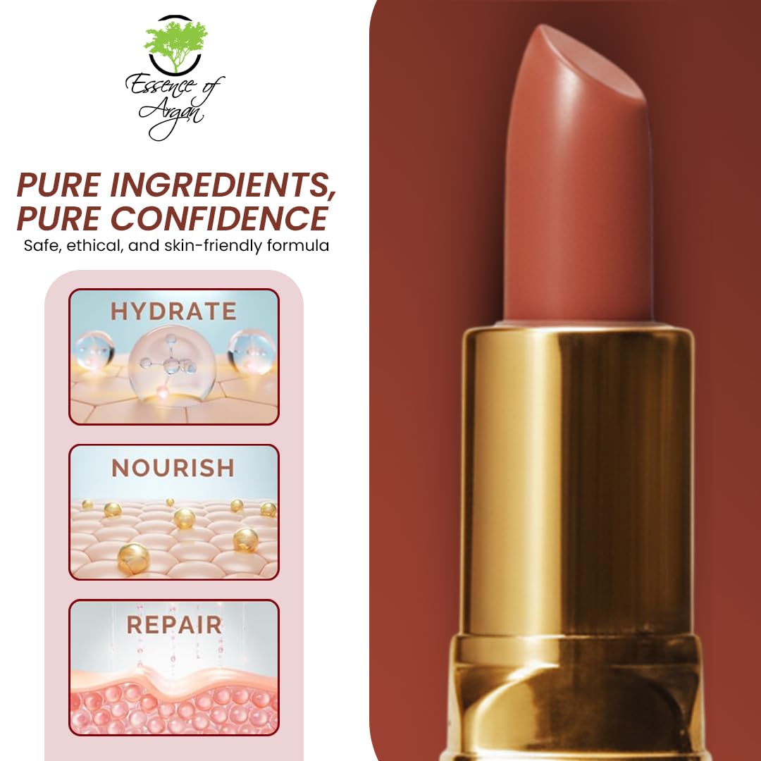 Essence Of Argan Tea Berry Lipstick for Cracked & Dry Lips - 100% Organic Argan & Jojoba Oil, Shea