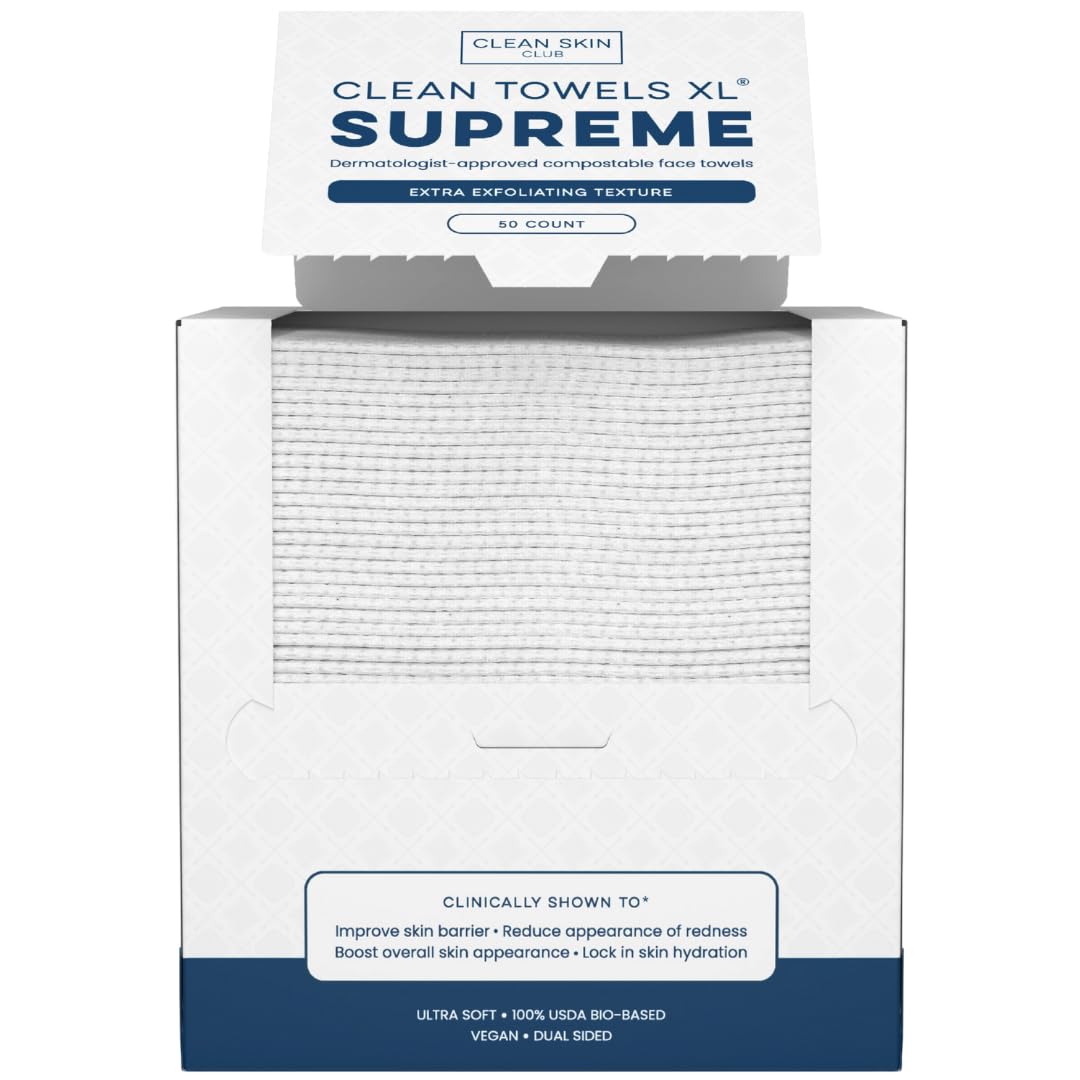 Clean Skin Club Clean Towels XL® Supreme, 100% USDA Biobased Face Towel, Disposable Face Towelette