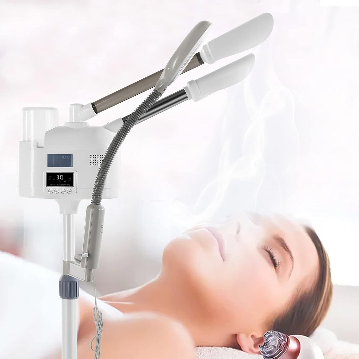 Professional 3 in 1 Facial Steamer Upgrade Esthetician Steamer with hot & Cold Nozzle 5X LED