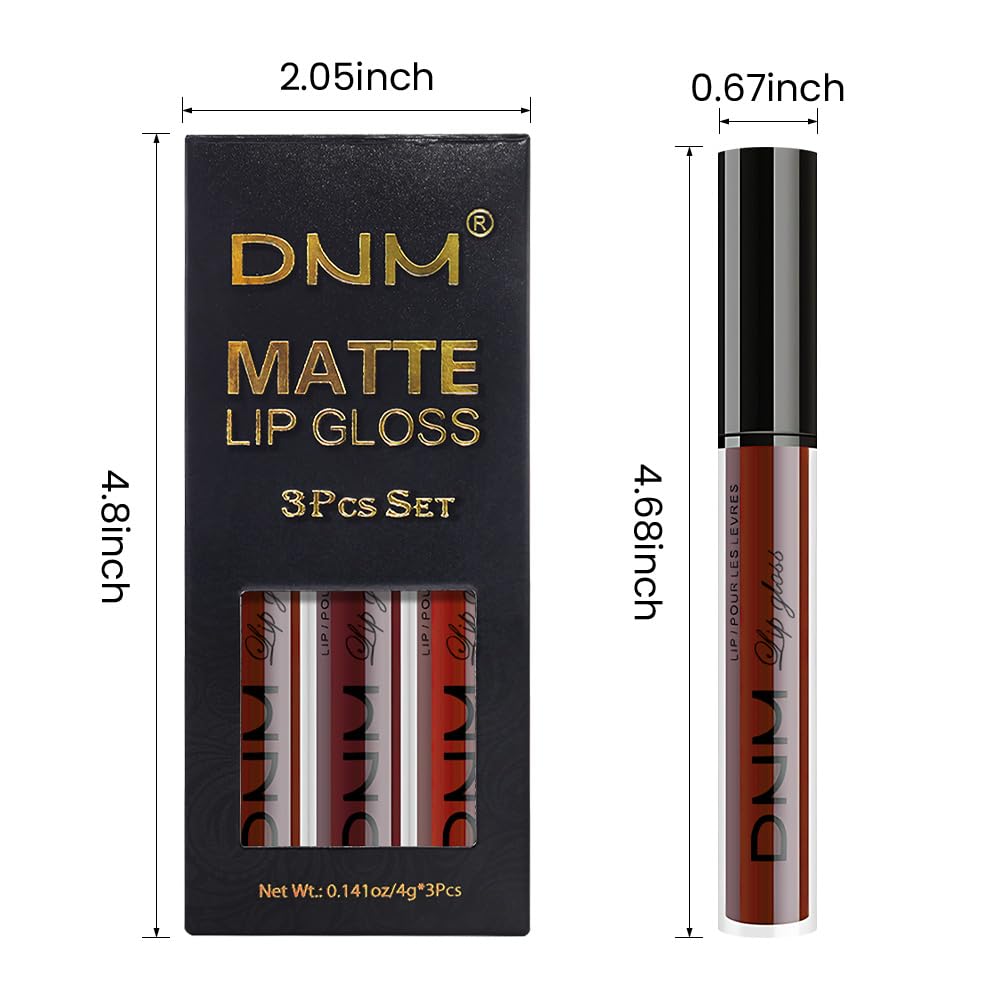 evpct 3Pcs Dark Red Deep Red Oxblood Red Matte Liquid Lipstick Lip Stain Sets for Women