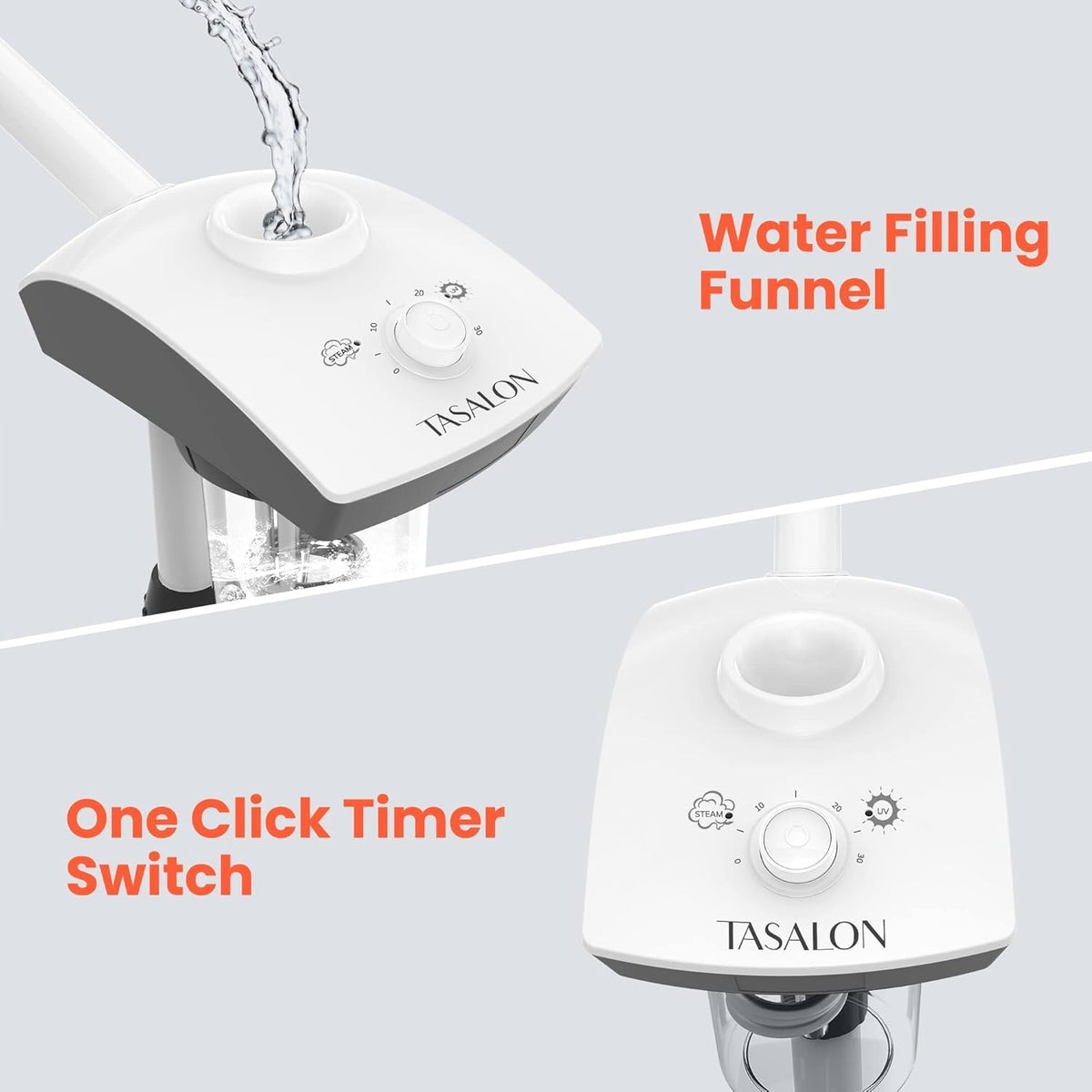 TASALON Professional Facial Steamer Machine on Wheels, Standing Esthetician Steamer with Hot Ozone