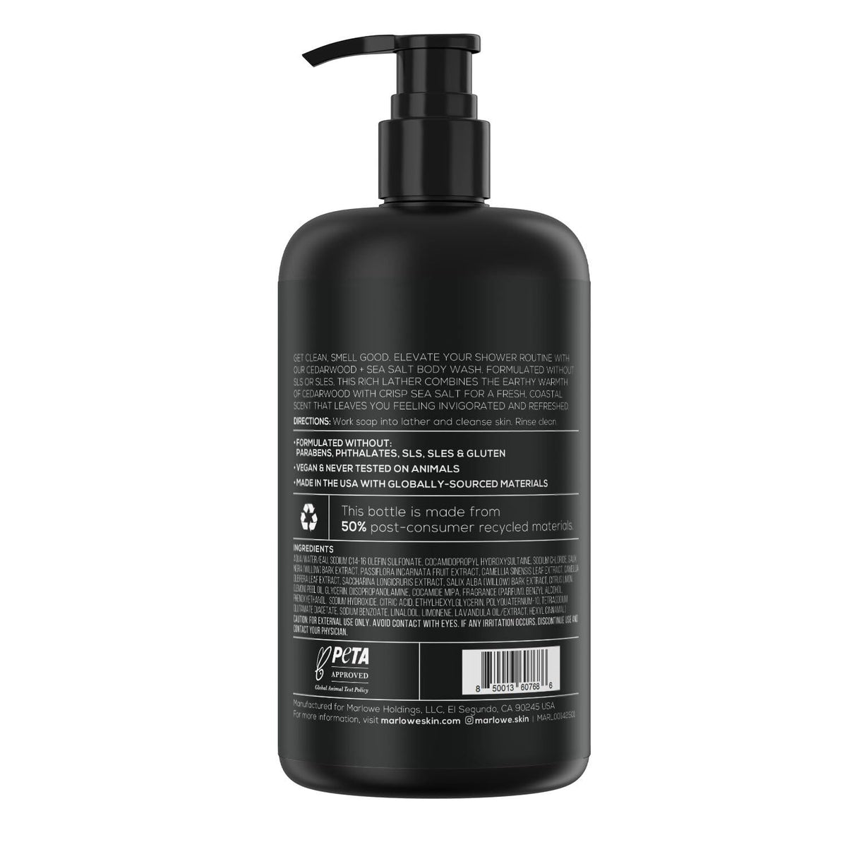 MARLOWE. No. 103 Body Wash 15 oz Pump, Cedarwood + Sea Salt, Energizing & Refreshing Shower Gel