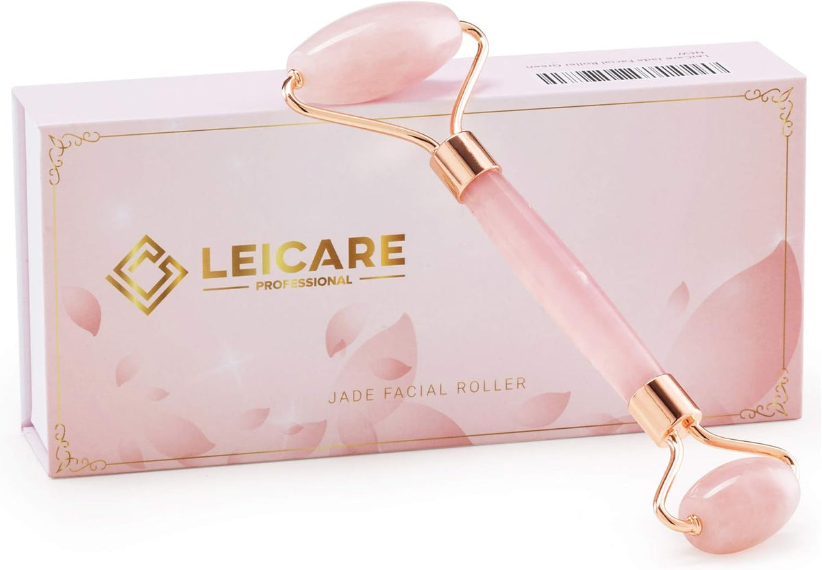 Jade Roller for Face - Rose Quartz Face Roller Skin Care - Stone Facial Roller, Face Massager for