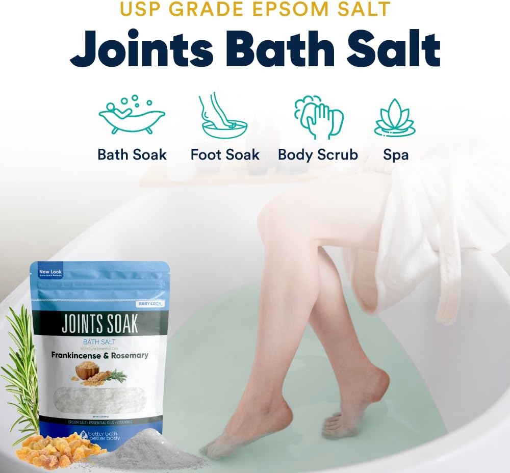 Joints Soak Bath Salt 32 Ounces Epsom Salt with Natural Rosemary, Frankincense and Peppermint