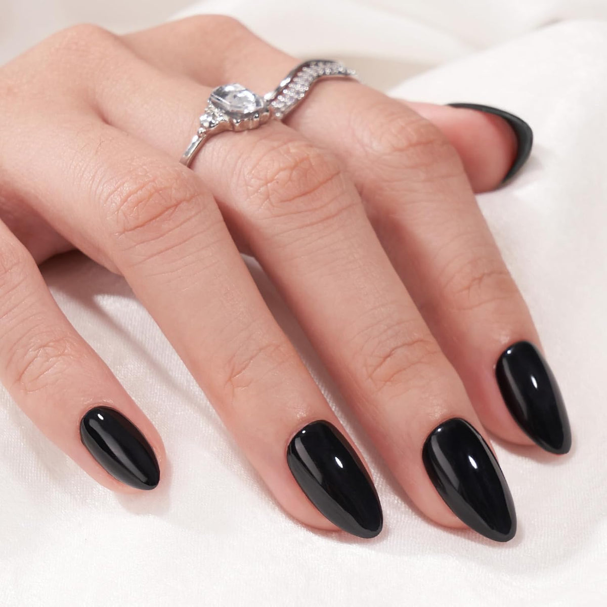 Black Press On Nails Almond - BTArtbox Short Press On Nails with Nail Glue, Fit Perfectly & Natural