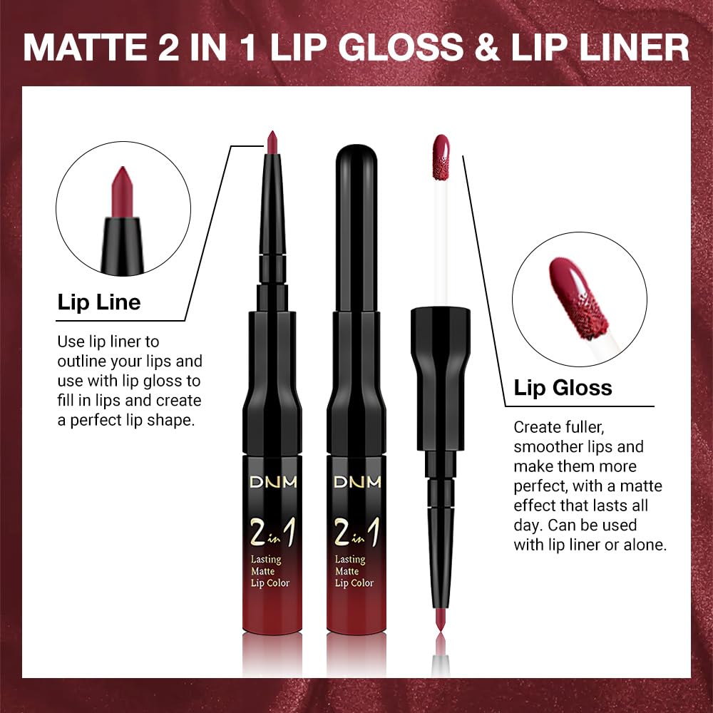 evpct 1Pcs Cherry Frost Red Matte Lip Liner and Liquid Lipstick Stain Makeup Set for women, Red