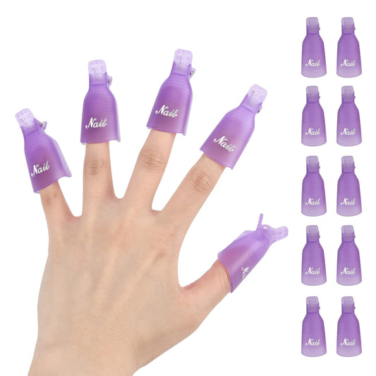 (purple) 10Pcs Plastic Acrylic Nail Art Soak Off Cap Clip UV Gel Polish Remover Wrap Tool Gel Nail