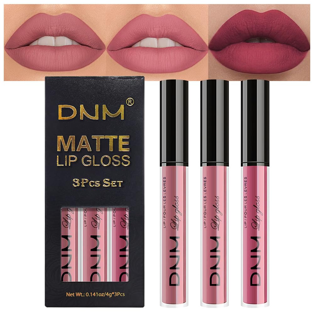 evpct 3Pcs Light Neutral Mauve Matte Liquid Lipstick Lip Stain Sets for Women, Matte Lipstick Long