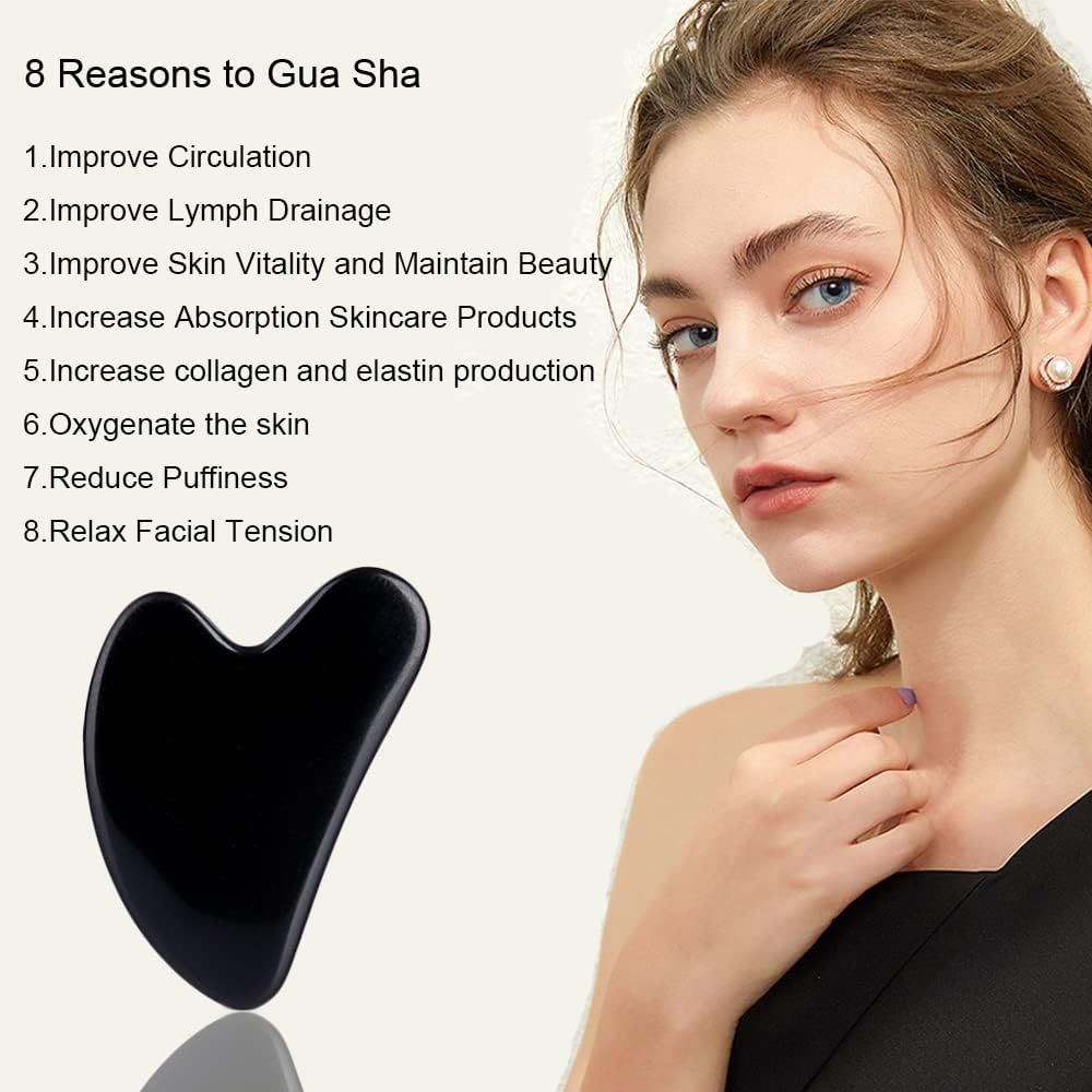 Ditind Gua Sha Facial Tools, Black Obsidian Gua Sha Massage Tool, Natural Jade Guasha Tool for Face