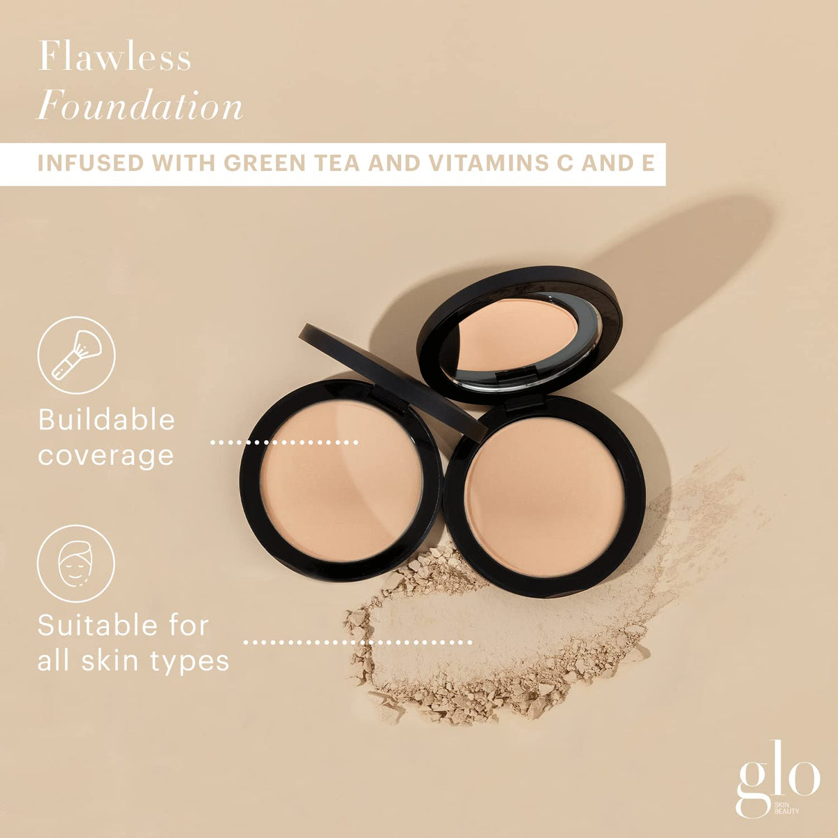Glo Skin Beauty Pressed Base Powder Foundation Makeup (Honey Light) - Flawless Coverage for a
