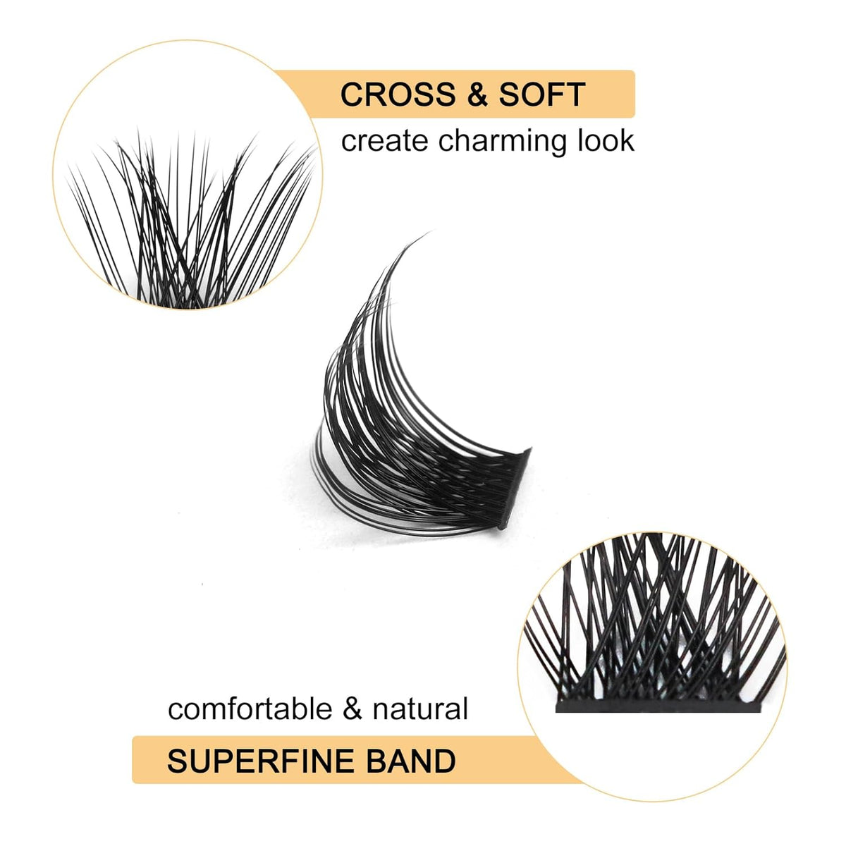 QUEWEL Lash Clusters 72 Pcs Cluster Lashes Wide Stem Eyelash Clusters C/D Curl 8-16mm DIY Eyelash