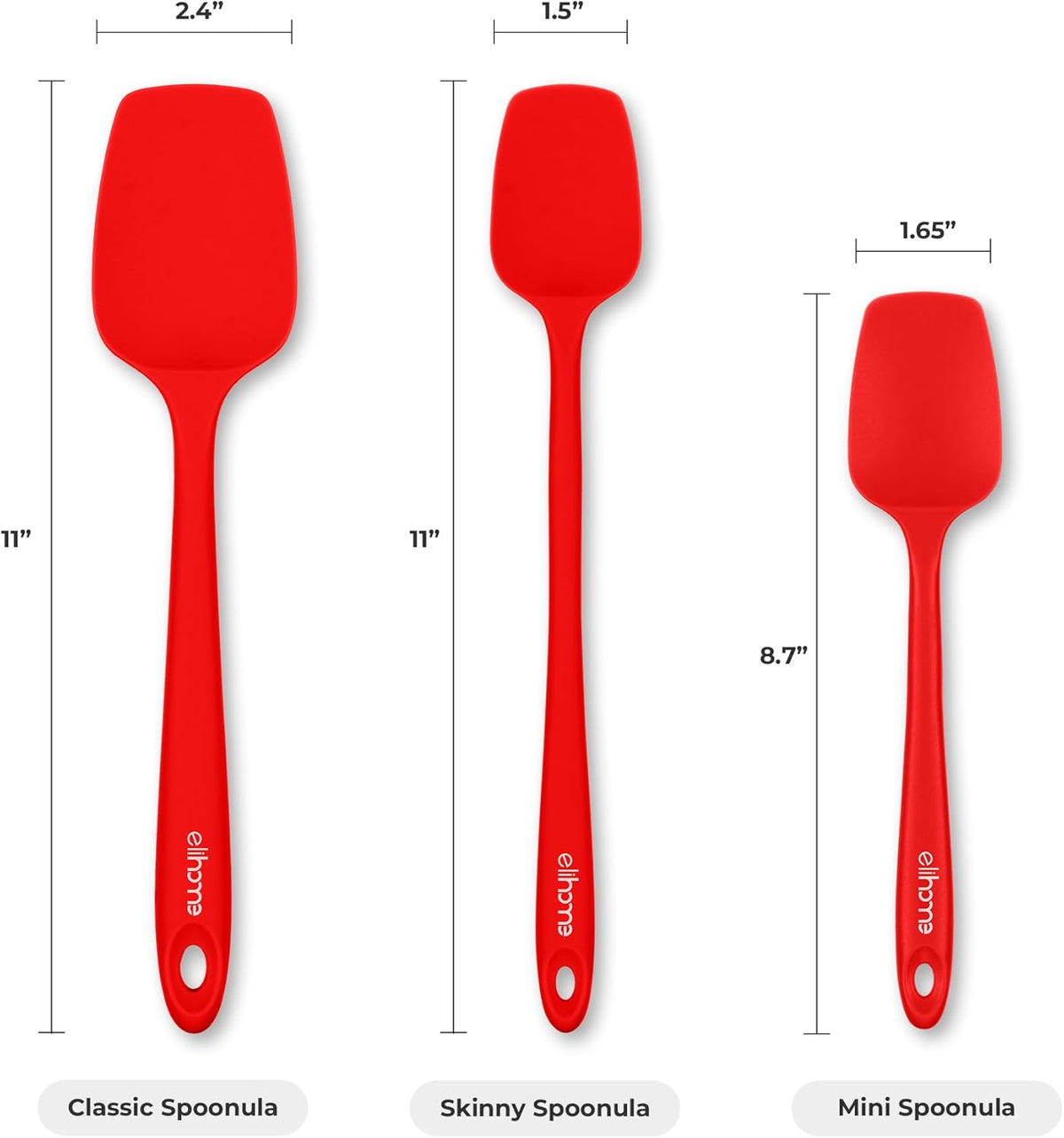 Elihome Skinny Silicone Spoonula - Non-Stick Heat Resistant Silicone Scraper Spatula for Mixing