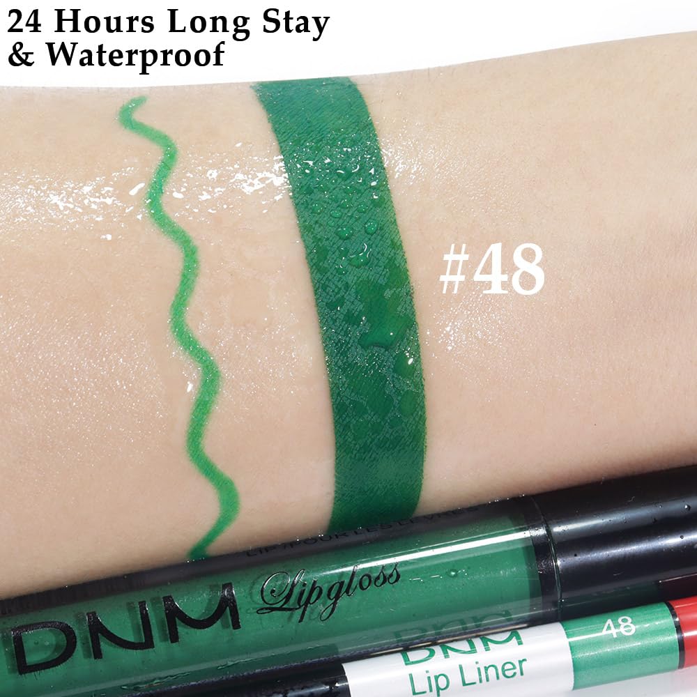 evpct 2Pcs Emerald Forest Green Matte Liquid Lipstick Lip Gloss Stain and Retractable Lip Liner