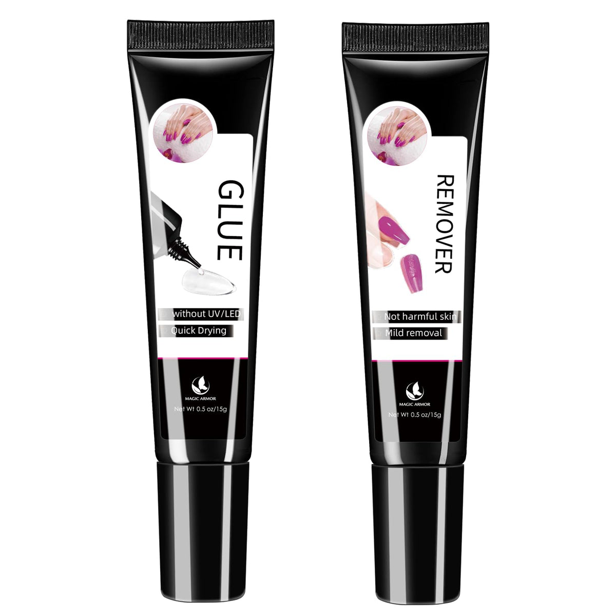15g Semi Solid Nail Glue with 15g Remover for Press On Nails Tips Gel Nail Glue No Need for UV Lamp