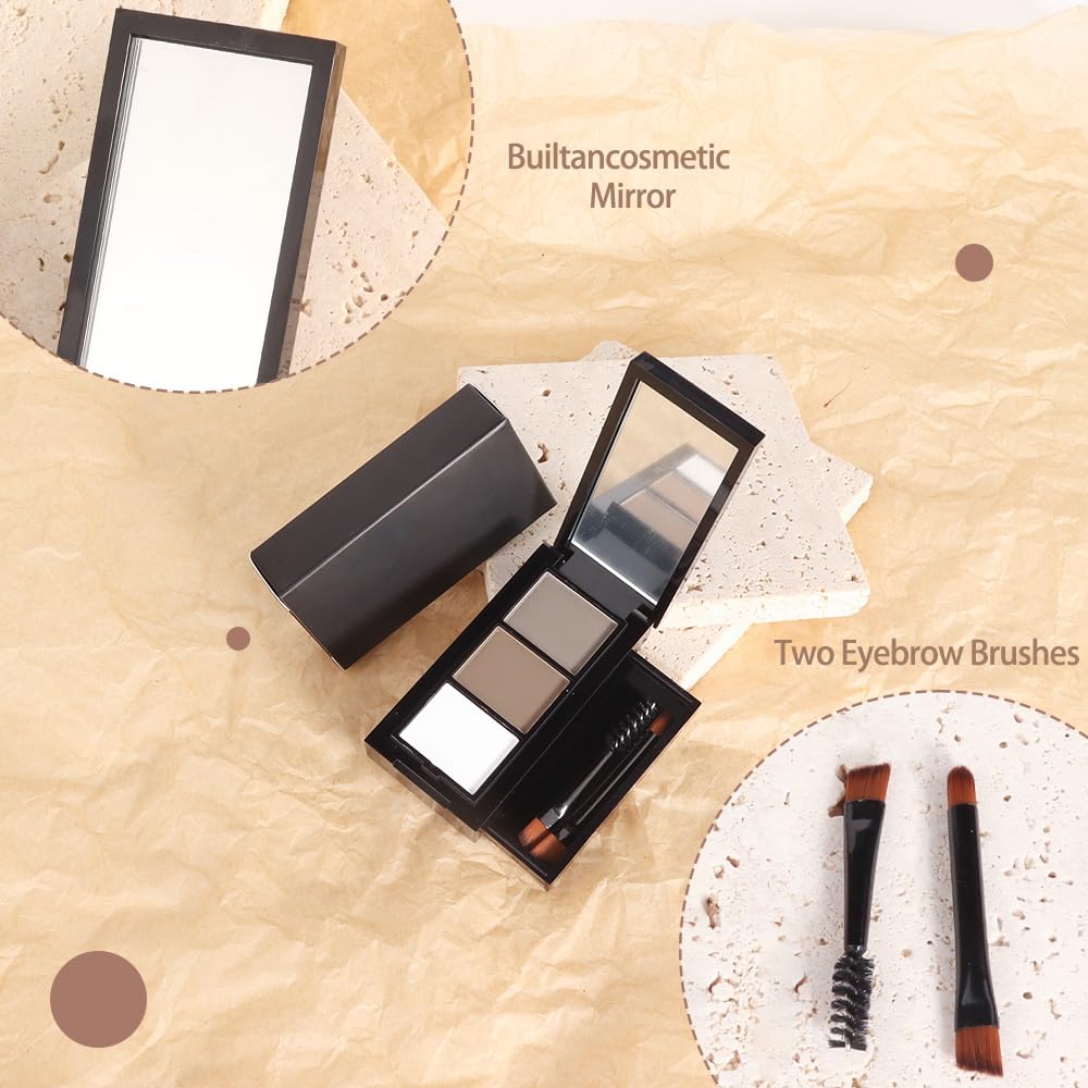 Brown Eye Brow Powder for Women, Light Medium Matte Gray White Eyebrow Powder Kit with Brush