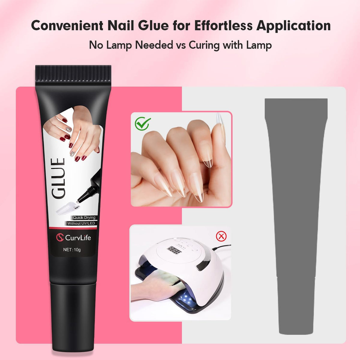 Curvlife 10g Semi Solid Nail Glue Gel With 5ml Remover Pen, No UV Light Needed, for Press On Nails