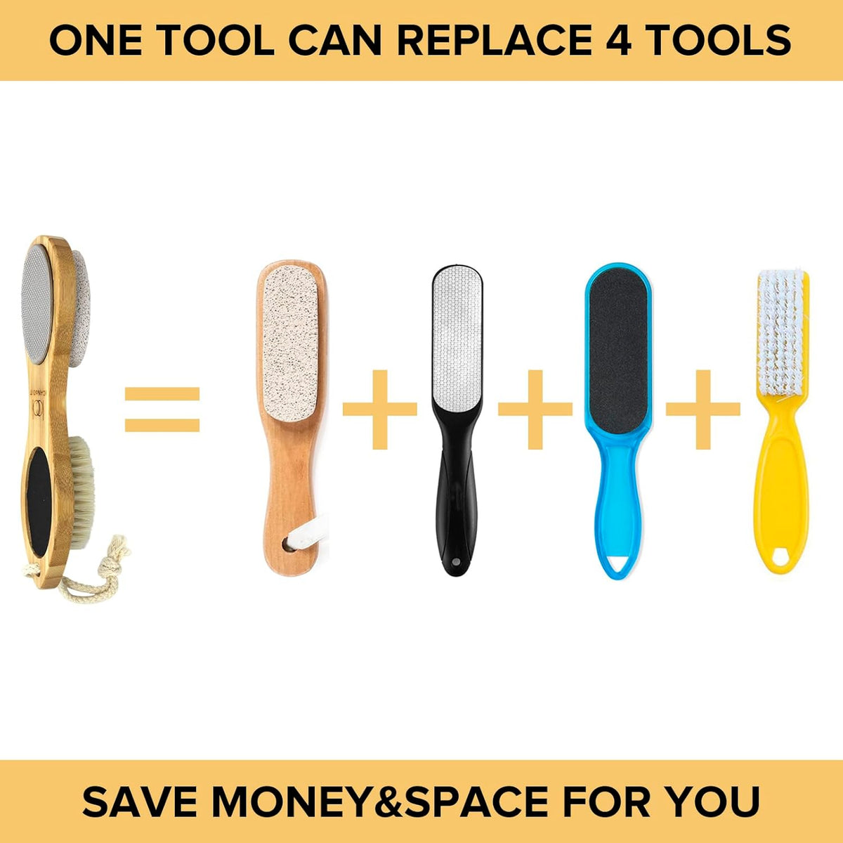 ICDI ICANdOIT Natural Bamboo Foot File Callus Remover-Multi Purpose 4 in 1 Feet Pedicure Kit with