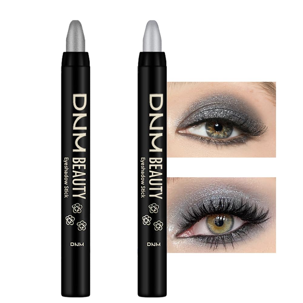 Kaely 2Pcs Cream Eyeshadow Stick Set for Eyes,Dazzling Grey & Silver Shimmer Pen,Eye Brightener