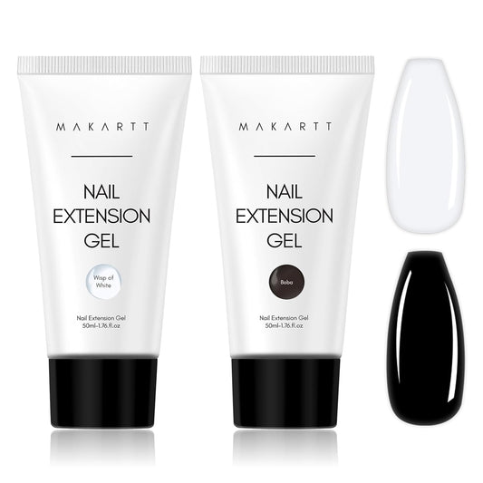 Makartt Poly Nail Gel Set: 2 Colors 50ML, Sheer Black and Milky White, Strong Builder for