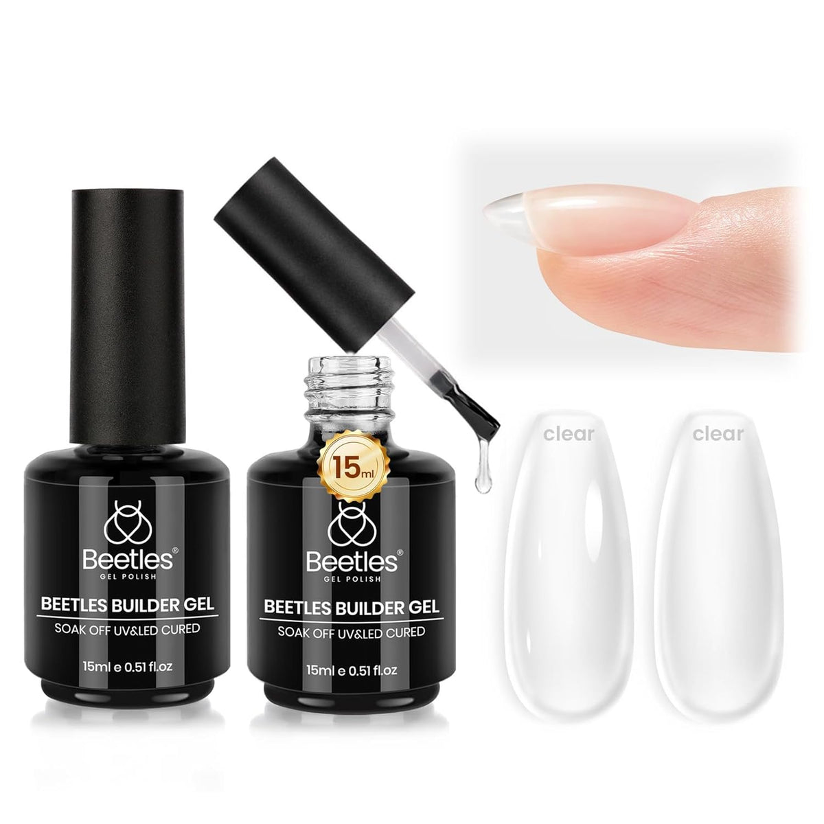 Beetles Builder Gel Set,Dew Glow 2 Pcs 0.5 oz 8 in 1 Nail Strengthening Apex Building Nail