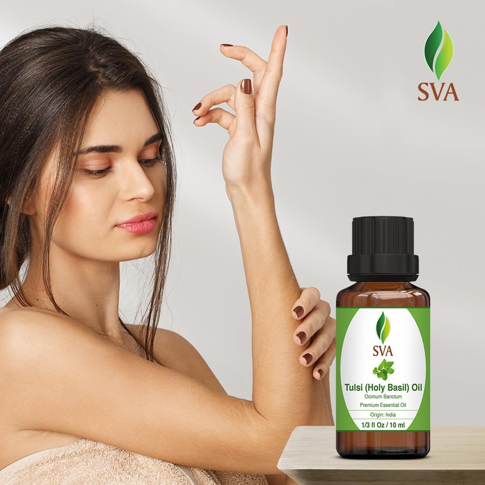 SVA Holy Tulsi Essential Oil – 1/3 Fl Oz – 100% Natural Tulsi Oil - for Diffuser, Hair Care, Face
