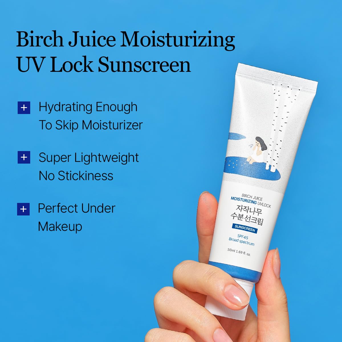 ROUND LAB Birch Juice Moisturizing UV LOCK SPF 45 | NBC No1 SPF, Glow Sunscreen for Daily Skincare