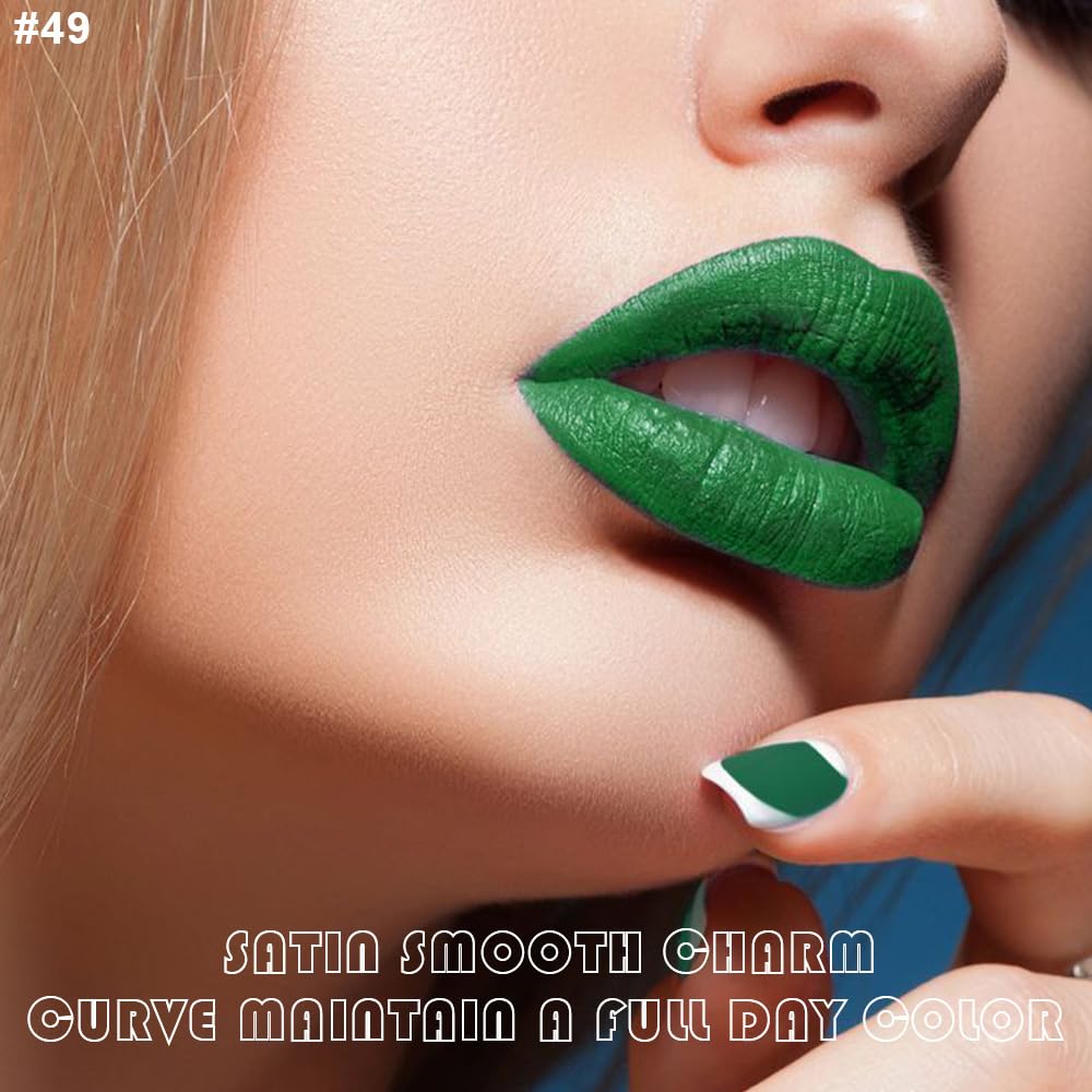 evpct 2Pcs Light Festival Green Matte Liquid Lipstick Lip Gloss Stain and Retractable Lip Liner