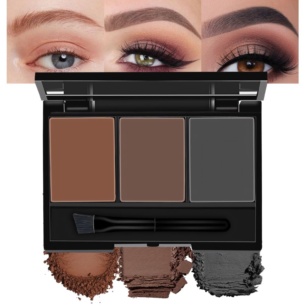 Brow Powder Kit – Long-Lasting 3-Color Brow Filler for Full, Defined Natural Brows, Contour Palette