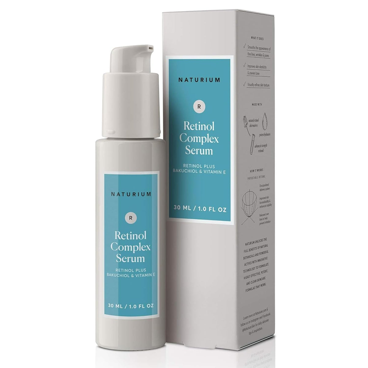 Naturium Retinol Complex Serum, Encapsulated Retinols & Bakuchiol, Refining & Smoothing Facial
