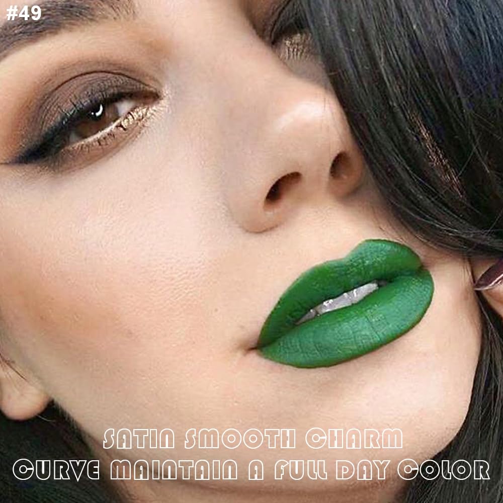 evpct 2Pcs Light Festival Green Matte Liquid Lipstick Lip Gloss Stain and Retractable Lip Liner