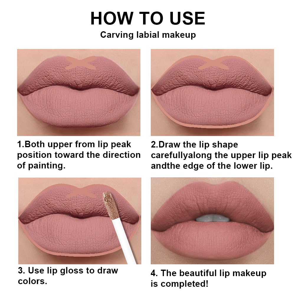 evpct 2Pcs Nude Pink Matte Lip Liner and Lipstick Combo Set for Women, Nude Lip Combo Set Liquid