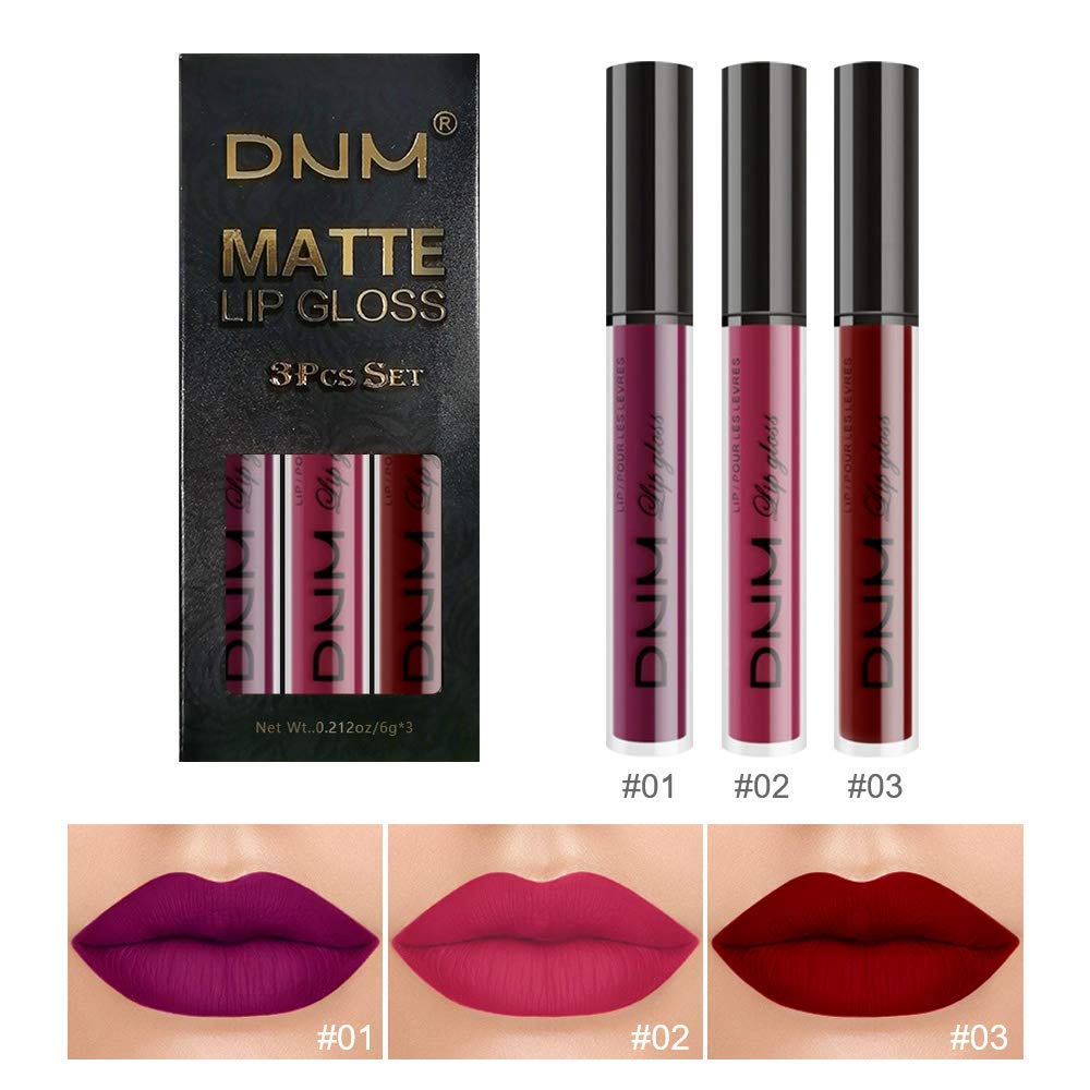 evpct 3Pcs Dark Purple Red Rose pink Matte Liquid Lipstick Sets for Black Women Matte Lipstick Lip