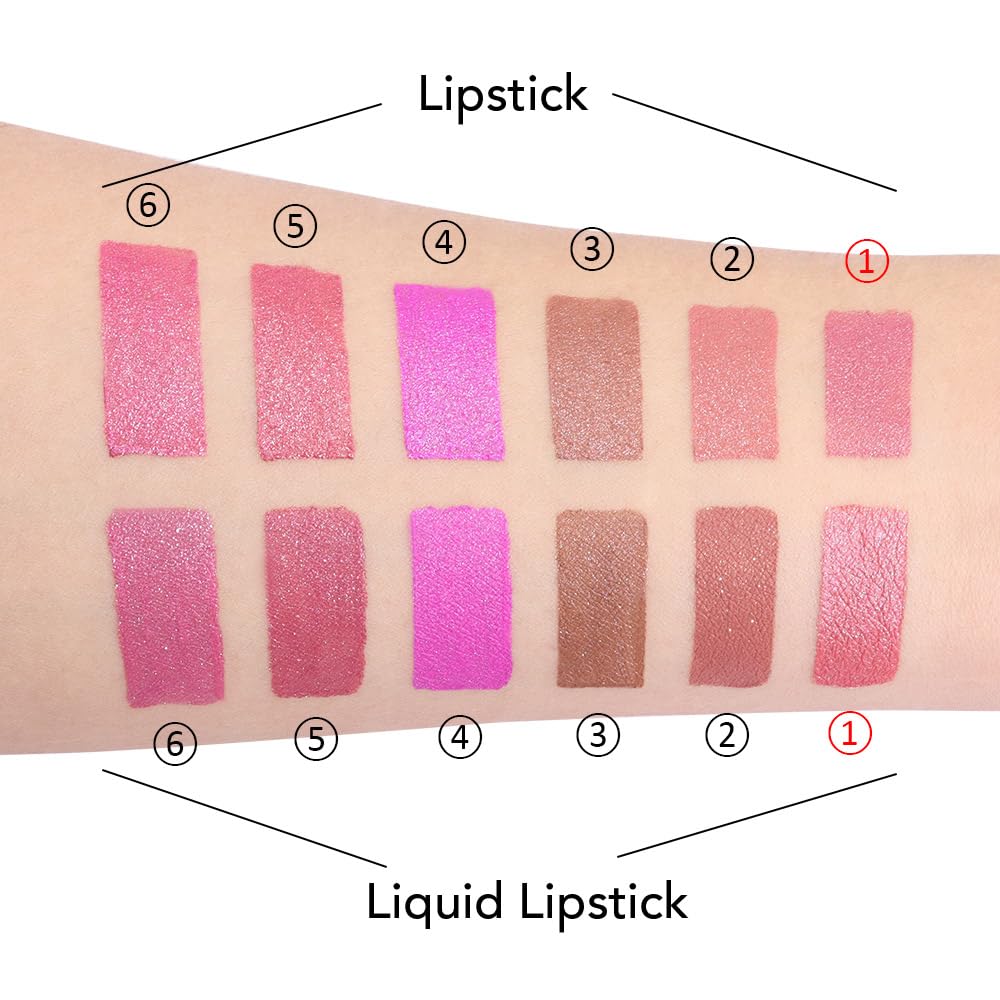 evpct 2 in 1 Light Pink Glitter Metallic Shimmer Diamond Lipstick and Lip Gloss Set for Women Long