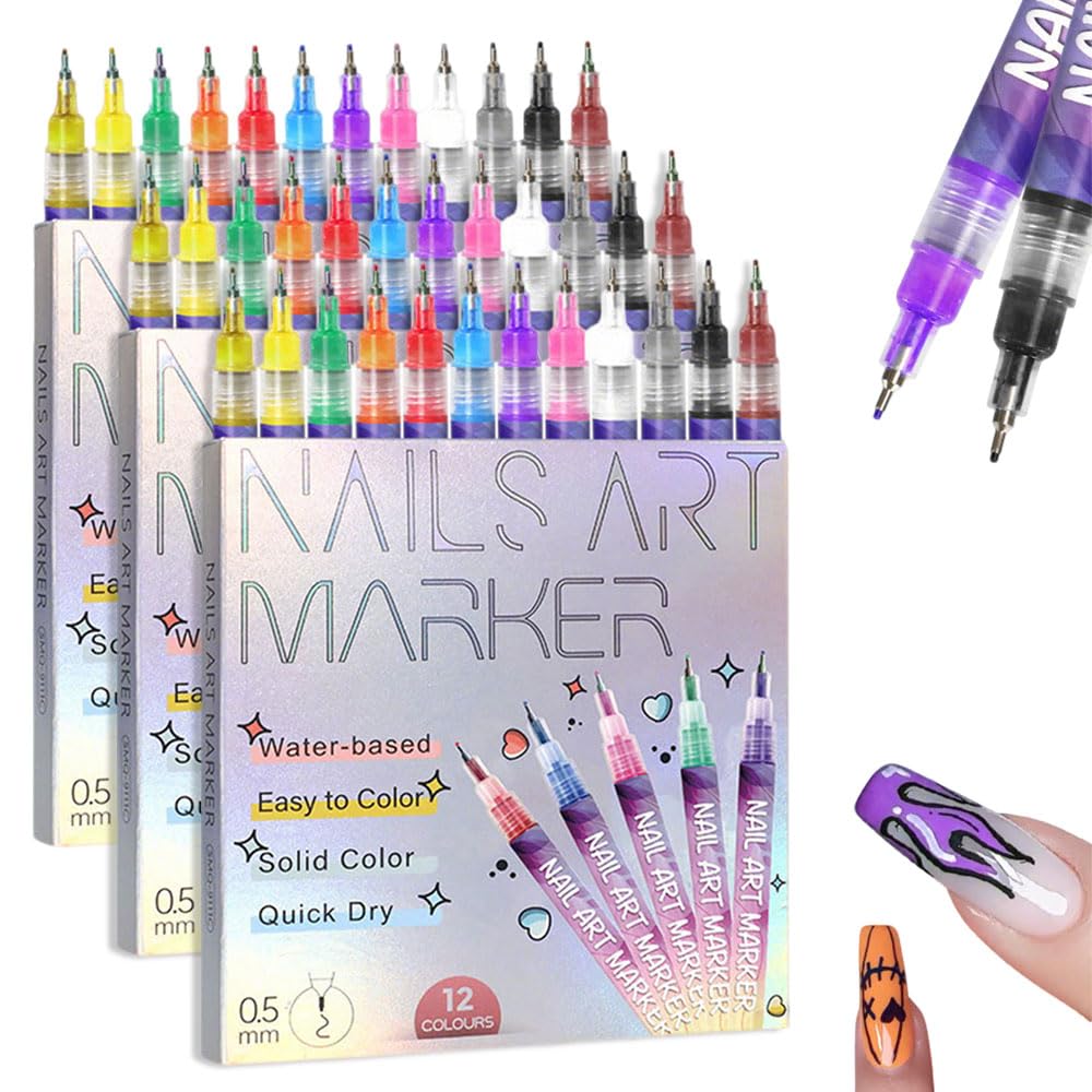 12 Colors Nail Art Pens Set, 2025 New Nail Art Markers Polish Pen for 3D Nail Art, Nail Art Tools