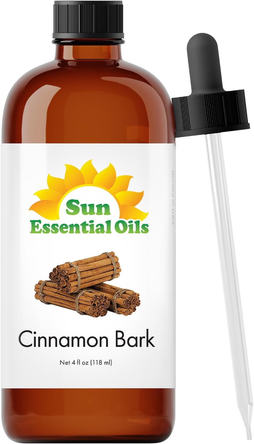 Sun Essential Oils - Cinnamon Bark Essential Oil (4 oz) with Dropper for Diffuser, Aromatherapy