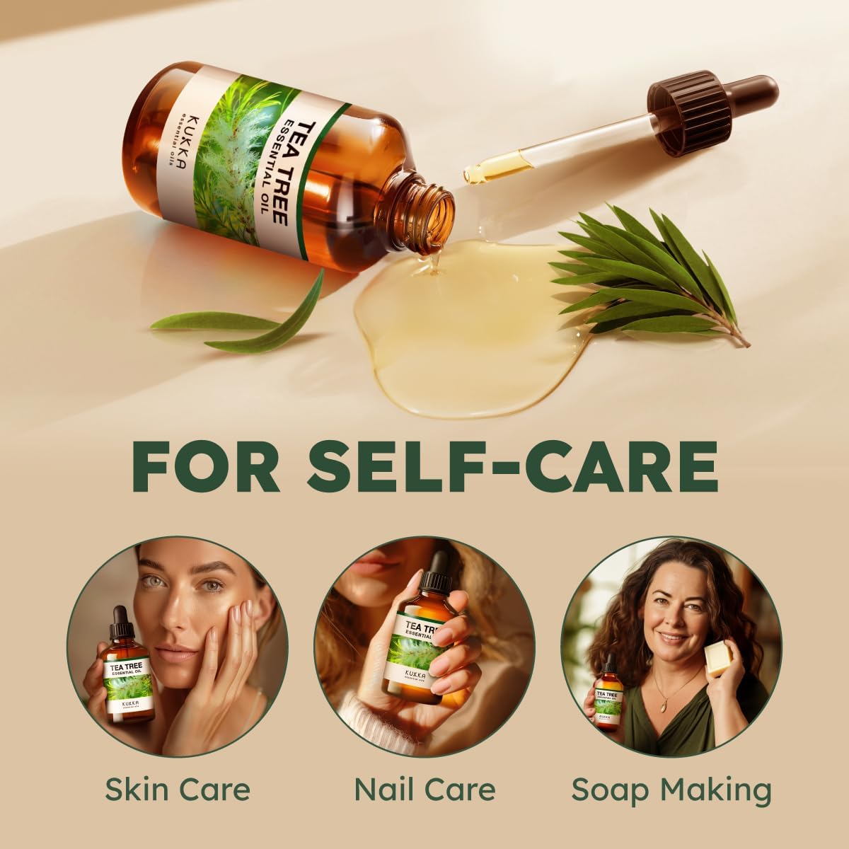 Kukka Essential Oils Tea Tree Oil for Skin, Hair, Nails & Toenails, Aromatherapy - 4 Fl Oz / 118