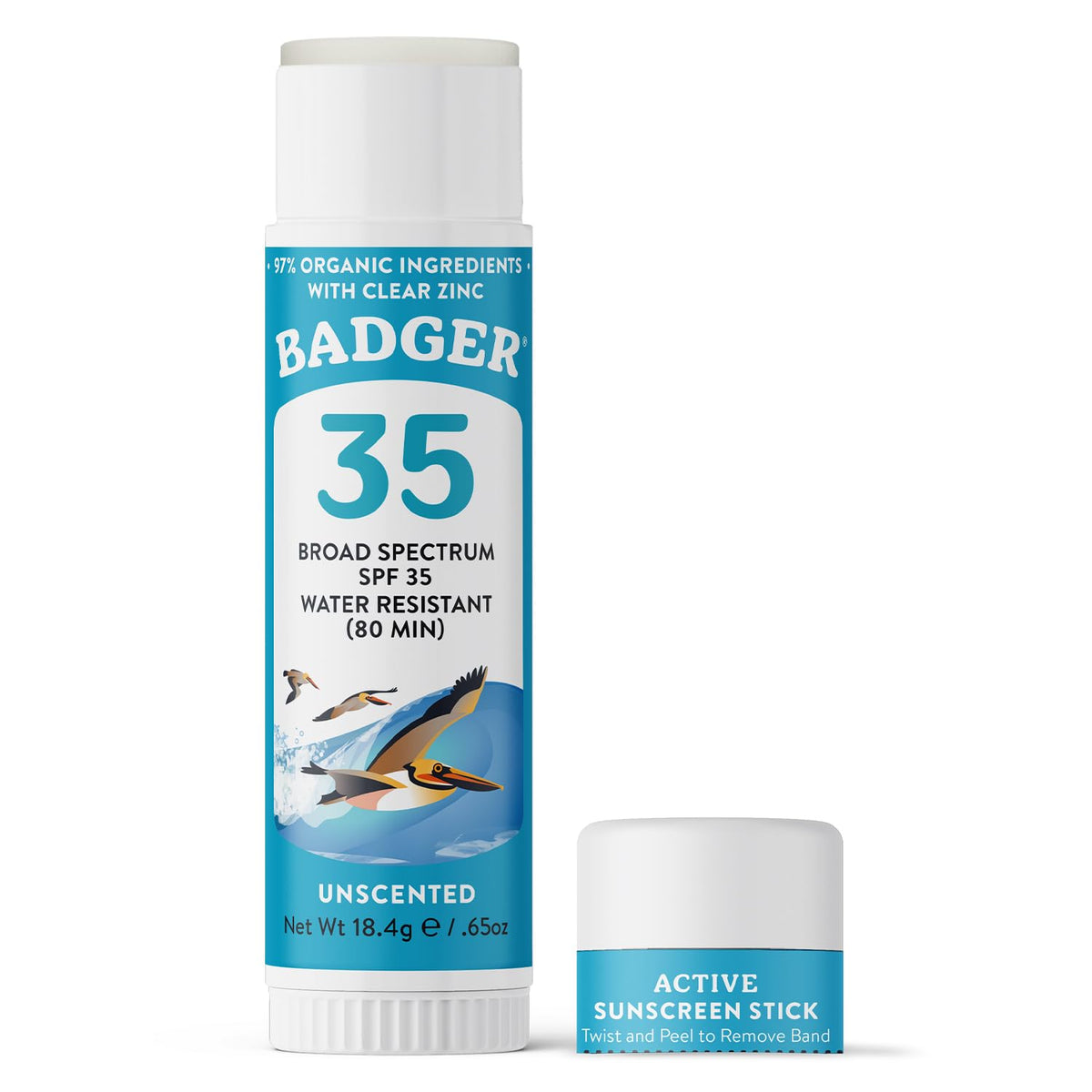 Badger Mineral Sunscreen Face Stick SPF 35, 97% Organic Unscented Zinc Oxide Travel Sunscreen